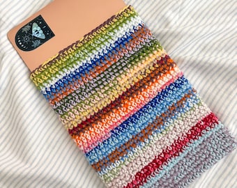 Crochet Scrap Yarn Laptop Sleeve - Handmade Patchwork Laptop Case - Eco-Friendly Fiber Art