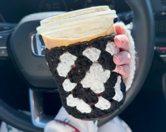 Crochet Coffee Cozy With Handle – Reusable Coffee Sleeve, Handmade Cup Holder