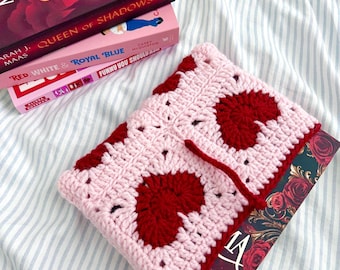 Crochet Heart Book Sleeve – Handmade Granny Square Cozy, Valentine's Gift