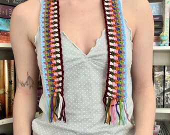 Handmade Multicolored Crochet Mini Scarf - Y2K Style