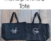 Set of seven monogrammed totes