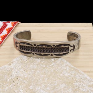 Navajo Signed Emerson Bill Sterling Silver Hand Stamped Heavy Gauge Cuff Bracelet