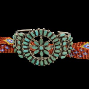 Southwestern Sterling Silver Petit Point Turquoise Statement Cuff Bracelet