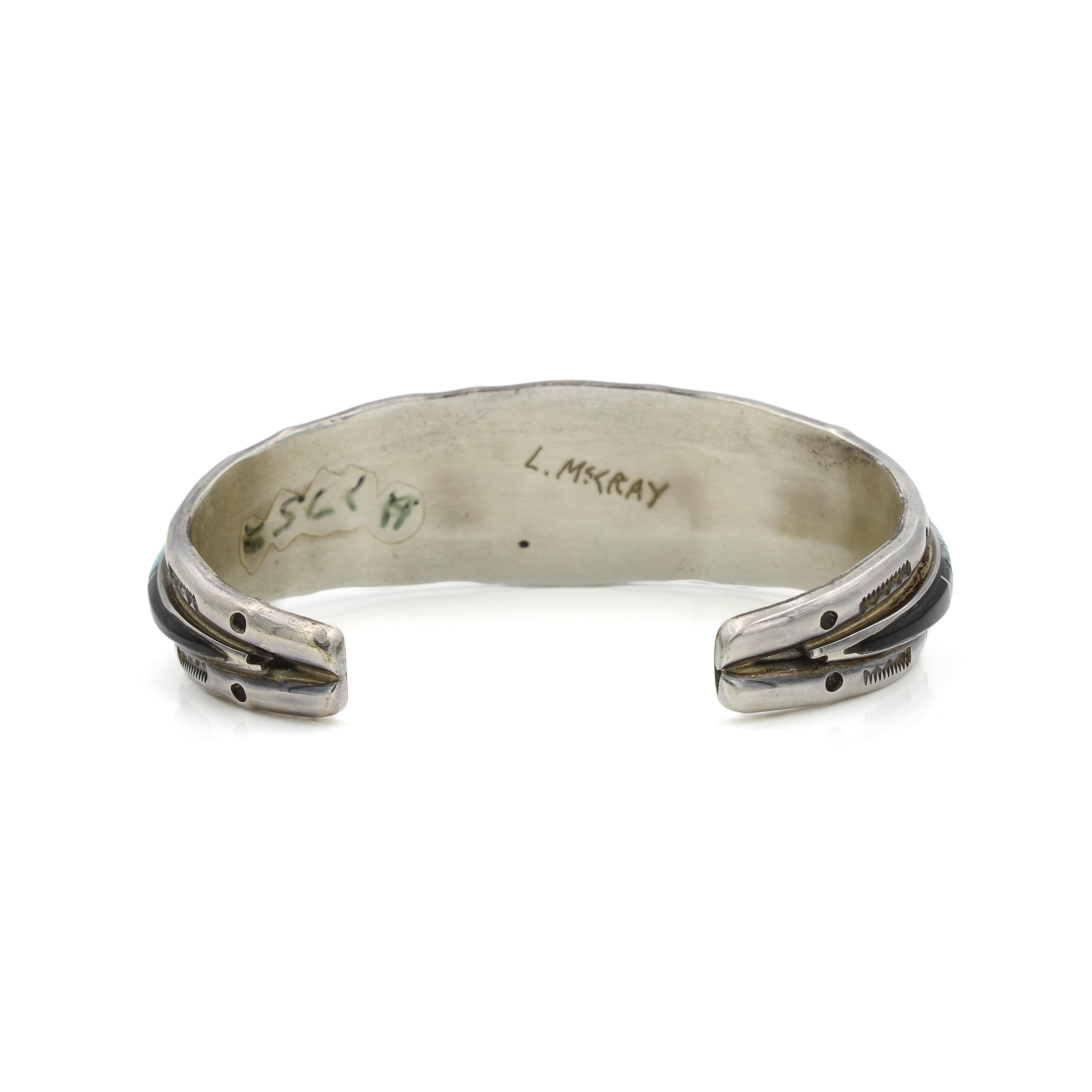 Navajo Lee Mccray Sterling Silver Gemstone Inlay Cuff Bracelet - Etsy