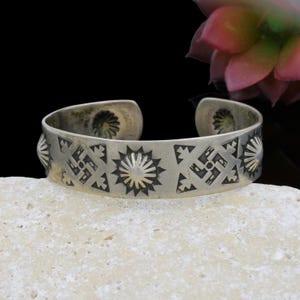 Southwest Sterling Silver Repoussé Whirling Log Stamped Cuff Bracelet