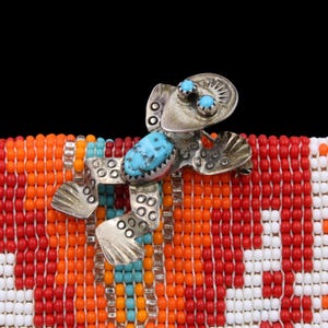Ciondolo a spilla con rana in argento sterling turchese e timbro a mano, firmato Navajo Dorris Smallcanyon