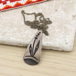 Hopi Signed Wayne & Emory Sekaquaptewa Sterling Silver Overlay Nature Dessert Plant Pendant Necklace