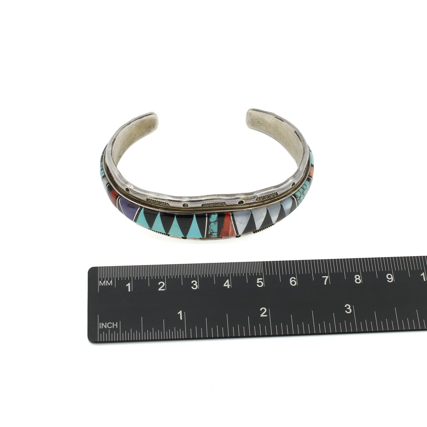 Navajo Lee Mccray Sterling Silver Gemstone Inlay Cuff Bracelet - Etsy