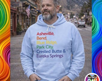 Gay-Friendly Mountain Towns Pride Hoodie: LGBTQ Travel Sweatshirt
