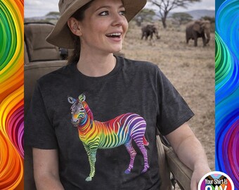 Rainbow Zebra Pride Shirt LGBTQ Animal Graphic Tee Queer Clothing Gift