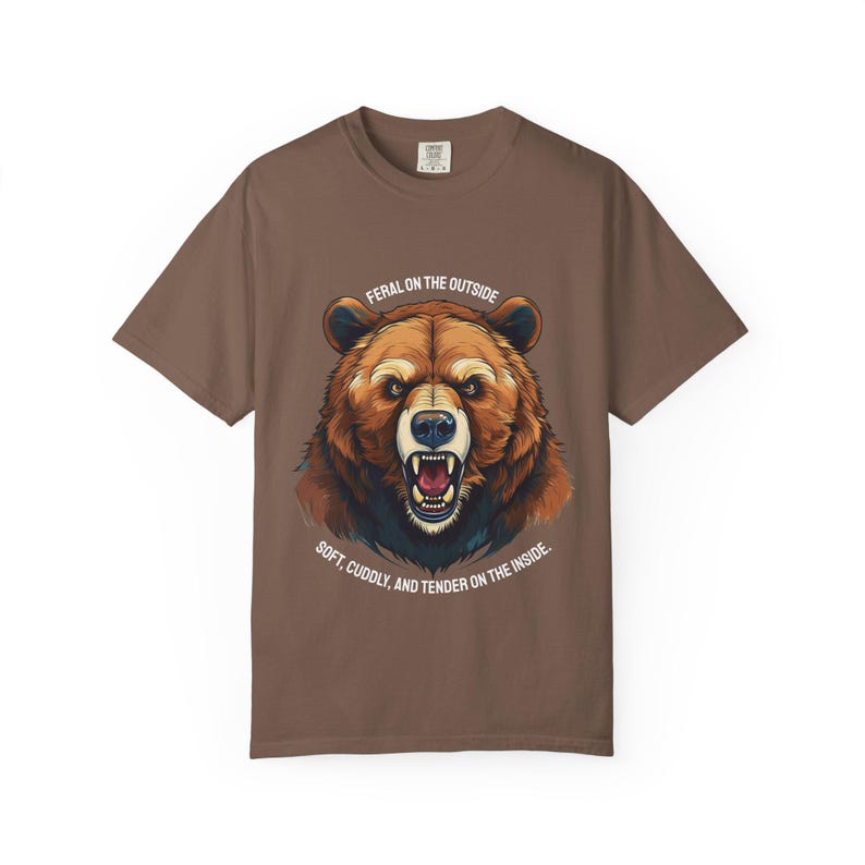Funny Gay Bear Pride Tee: Feral Outside, Soft Inside - Comfort Colors Shirt Espresso