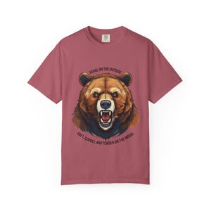 Funny Gay Bear Pride Tee: Feral Outside, Soft Inside - Comfort Colors Shirt Crimson
