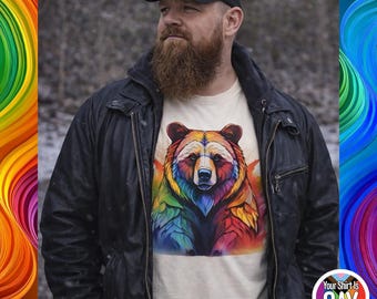Grizzly Bear Pride T-Shirt: LGBTQ+ Bear Culture, Bold Colors