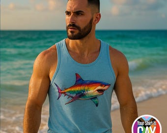Rainbow Tiger Shark Pride Muscle Shirt: Queer LGBTQ Gym Tank