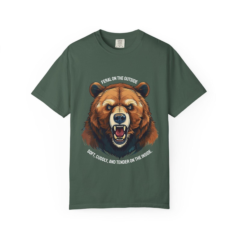 Funny Gay Bear Pride Tee: Feral Outside, Soft Inside - Comfort Colors Shirt Blue Spruce
