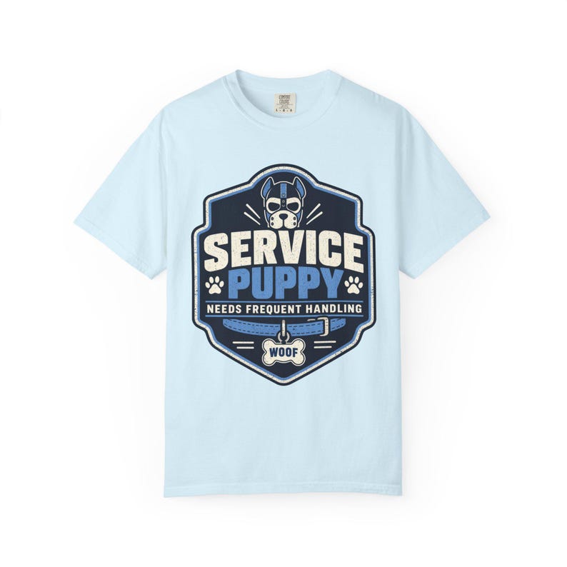 Charge 1 von 6 | T-Shirt mit Servicehund-Motiv: Blau, Rosa und Lila Chambray