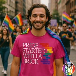 Pride Started With a Brick Shirt, LGBTQIA+ Protest Graphic Tee, Stonewall Riot Queer History Pride Shirt, Gay & Trans Pride New York Shirt