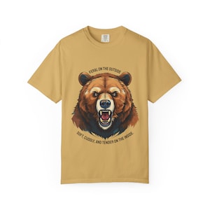 Funny Gay Bear Pride Tee: Feral Outside, Soft Inside - Comfort Colors Shirt Mustard