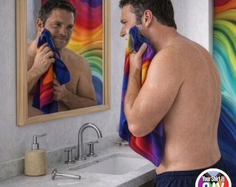 Hand Towel With LGBTQIA+ Rainbow Wave Art