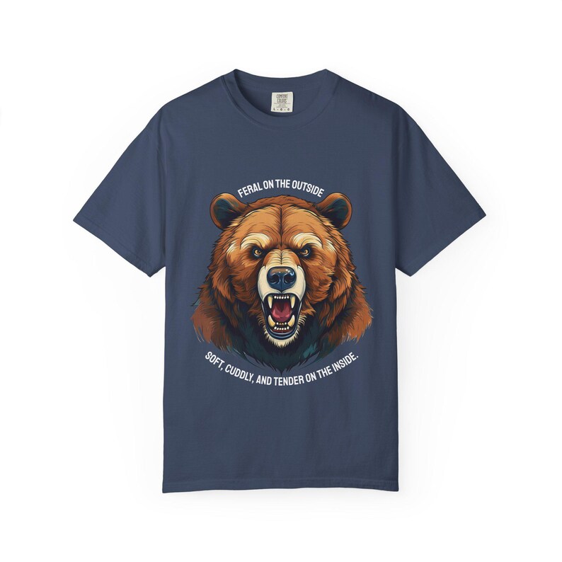 Funny Gay Bear Pride Tee: Feral Outside, Soft Inside - Comfort Colors Shirt Midnight