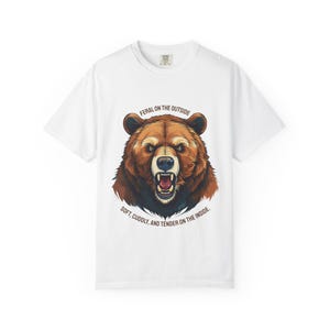 Funny Gay Bear Pride Tee: Feral Outside, Soft Inside - Comfort Colors Shirt White