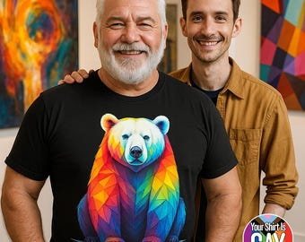Stay Frosty and Proud with Rainbow Polar Bear T-Shirt Featuring Bold Bear Culture Colors and Cozy Everyday Expression from YOUR SHIRT is GAY