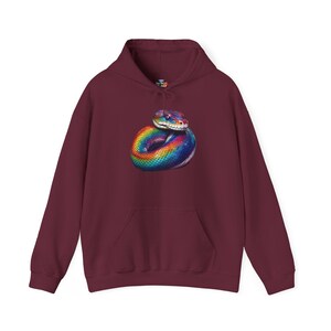 Rainbow Python Pride Hoodie LGBT Graphic Sweatshirt LGBTQ Clothing Gift Maroon