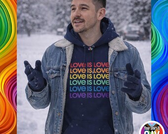 Love Is Love Sweatshirt Hoodie with Rainbow Pride Graphic LGBTQ Clothing