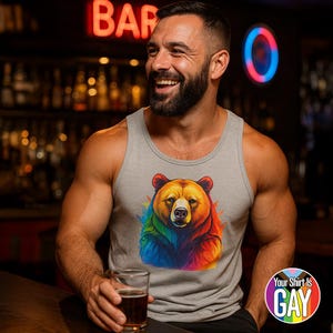 Roar with Pride in Rainbow Grizzly Bear Muscle Shirt Featuring Bold Colors and Comfortable Fit from YOUR SHIRT is GAY
