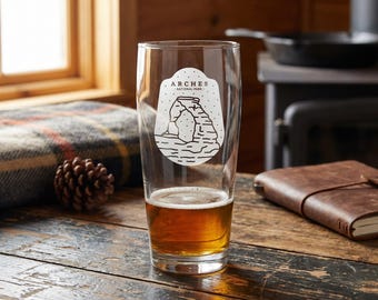 Arches National Park Etched Pint Glass, Sand-Carved Utah Desert Landscape