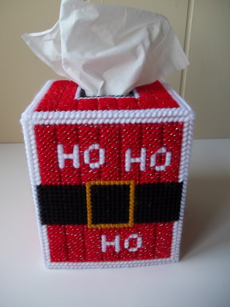 Canvas plastic tissue boxes box pattern patterns christmas instructions Christmas Santa Tissue Box Cover Plastic Canvas Tissue Cover | Etsy