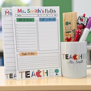 Personalized Teacher Notepad Gift Set Desk Accessory Teacher Gift Classroom Decor Office Organization Desk