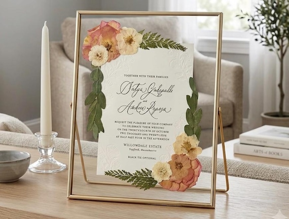 Personalized Wedding Gift,Pressed Flower Frame, Memory Display ,Art Wall Decor, Flower Design Custom Keepsake