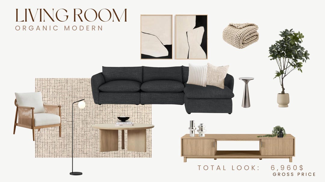 Organic Modern Living Room Moodboard | Neutral Interior With Metalic ...