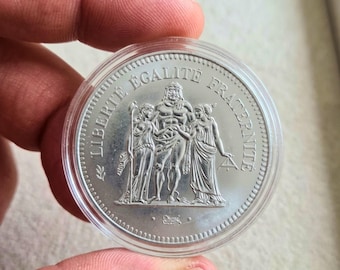 Francia 1978 50 Franchi Moneta Ercole | Moneta commemorativa francese Libertà Uguaglianza Fraternità Vintage da collezione Design Ercole Francia