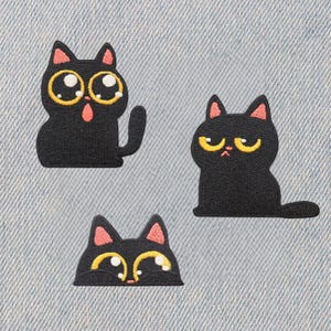 Schattige strijkpatches met zwarte katten – geborduurde stoffen stickers met cartoonkatten voor kleding, jassen, rugzakken en doe-het-zelf-knutsels