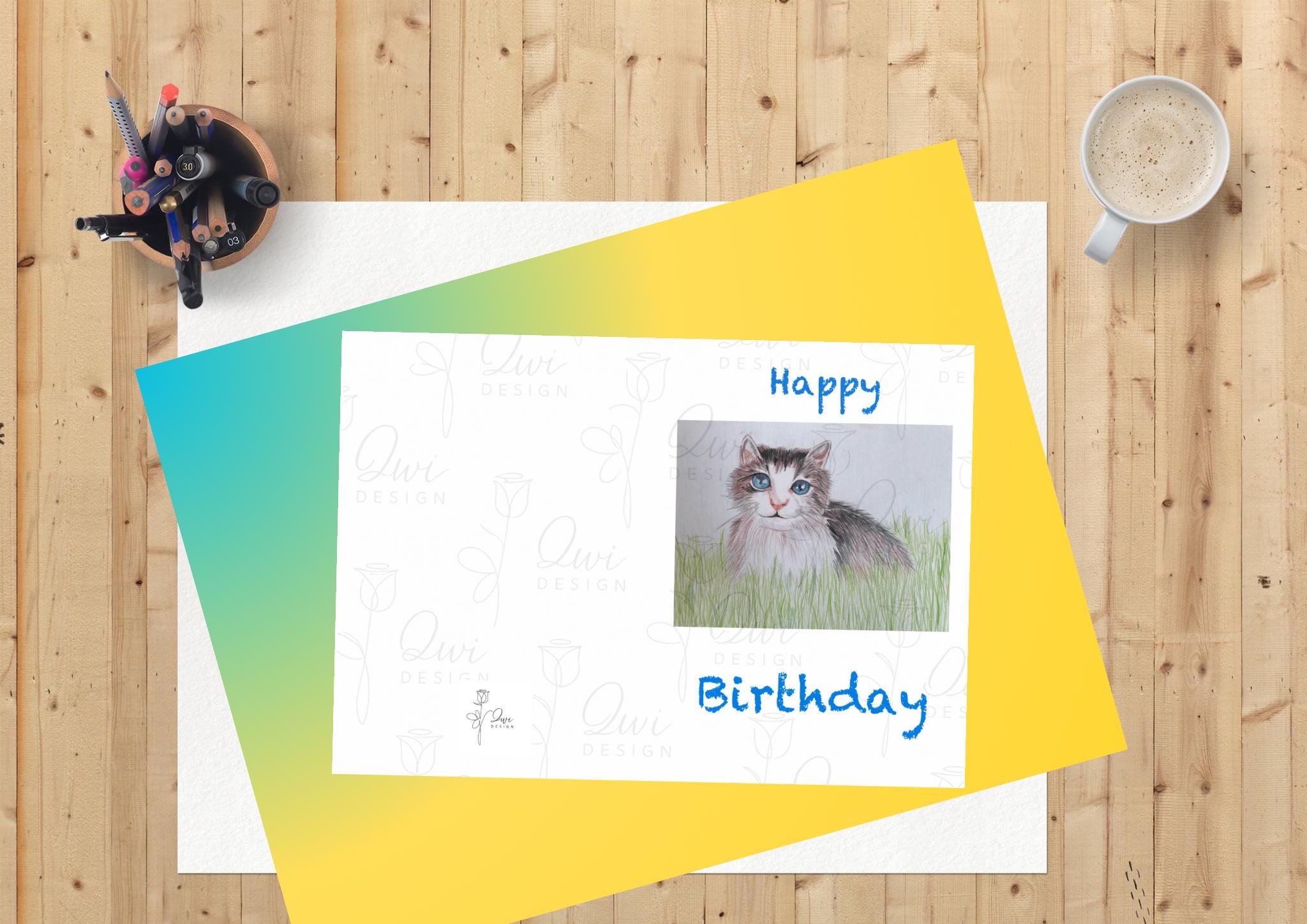 Printable Cat Birthday Card – Cute Hand Drawn Furry Friend Greeting ...