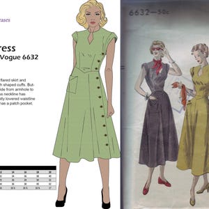 Patrón de costura para vestido vintage de los años 40 (PDF multitamaño): Busto de 31 a 34 pulgadas, reproducción Vogue 6632