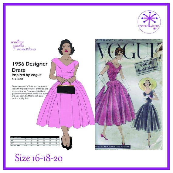 1950s Vintage Designer Dress Sewing Pattern Multi-Size PDF: Bust 36-40  inch, Vogue S-4800 Reproduction