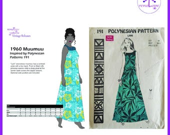 NOVITÀ! Modello Muumuu anni '60 in PDF, taglie multiple: busto 42-46 pollici, riproduzione di modelli polinesiani 191