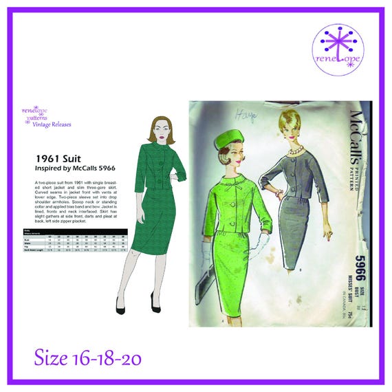 1960s Vintage Suit Sewing Pattern Multi-Size PDF: Bust 36-40 inch, McCalls 5966 Reproduction