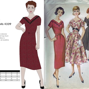 1950s Vintage Dress Sewing Pattern Multi-Size PDF: Bust 36-40 inch, McCalls 4339 Reproduction