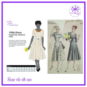 1950er Jahre Vintage Kleid Schnittmuster Multi-Size PDF: Büste 92-102 cm, Butterick 7793 Reproduktion