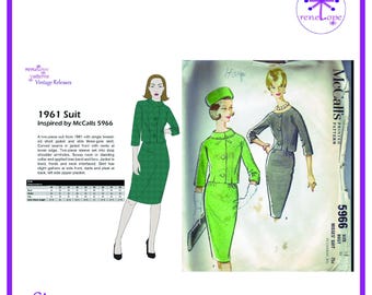 Modello di cucito per abito vintage anni '60, formato PDF multi-taglia: busto 31-34 pollici, riproduzione McCalls 5966