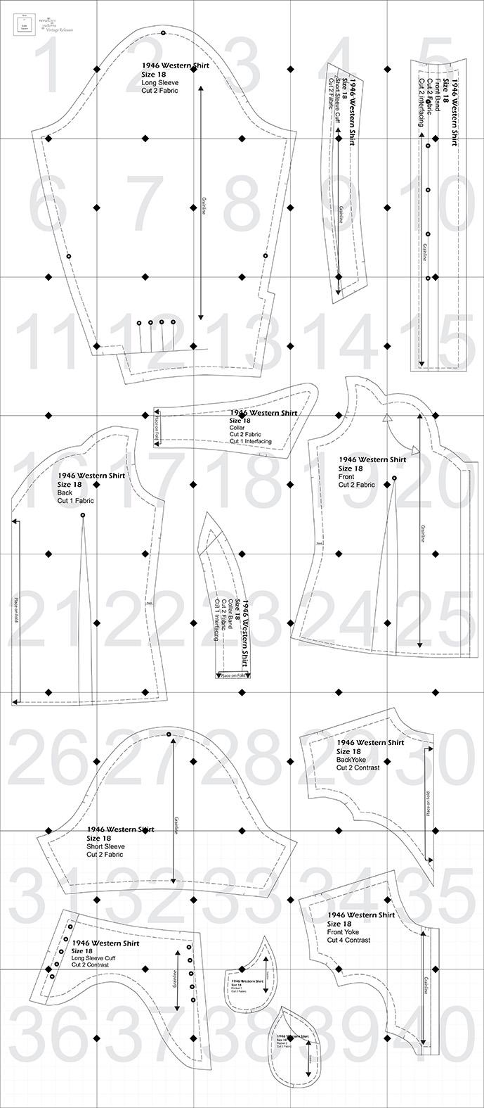 NEW! 1940s Western Shirt Pattern Multi-size PDF: Bust 36-40 Inch ...