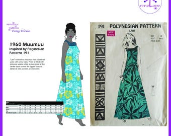 NEW! 1960s Muumuu Pattern Multi-Size PDF: Bust 36-40 inch, Polynesian Patterns 191  Reproduction