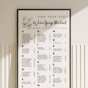 Plantilla de plano de asientos alfabético, plantilla de plano de asientos minimalista, plano de asientos para bodas alfabético, plano de asientos simple y elegante