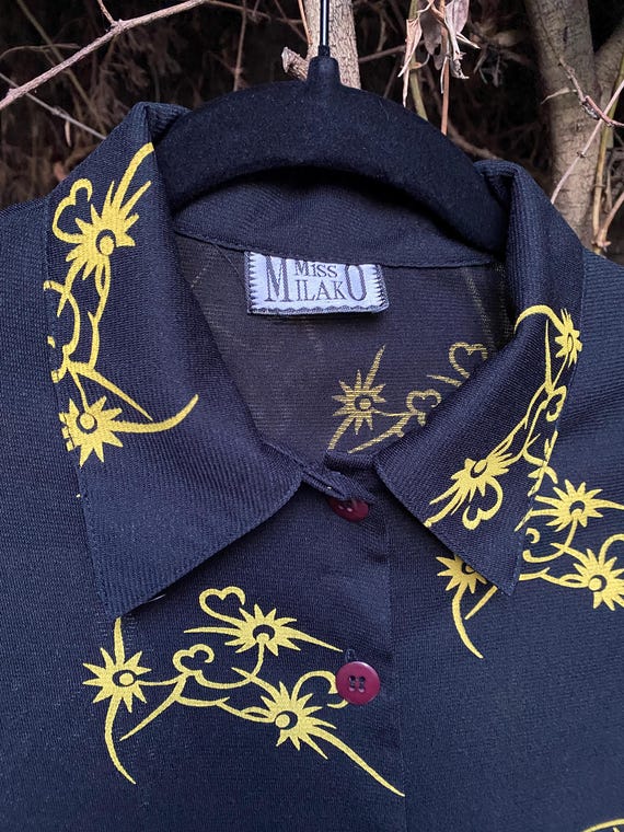 1990s Black Mesh Button Front with Yellow Tattoo … - image 3