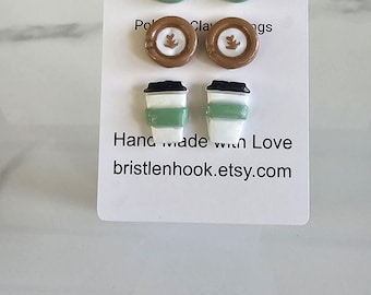 Coffee To-Go Cup and Café Latte Stud Earrings