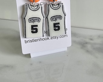 San Antonio Spurs #5 Stephon Castle Team Home (White) Jersey Polymer Clay Earrings